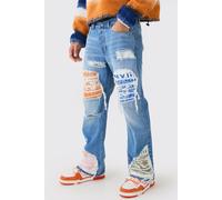 Jean flare large déchiré et réparé homme - bleu - 28R, bleu