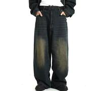 Jean Gothique Y2K Pour Hommes Multi-poches Ample Jambes Larges Vêtements De Travail Pantalons Longs Hip-hop Vintage Esthétique Denim (Color : Blue, Size : M)