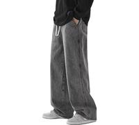 Jean Gris décontracté pour Homme, Coupe Ample, Taille Haute, déchiré, avec Poches