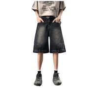 Jean Homme Coupe Droite, Jean Court décontracté pour Hommes, Ample, Hip Hop, pour Le Travail, Les Vacances, Short en Denim avec Poches Cargo, été