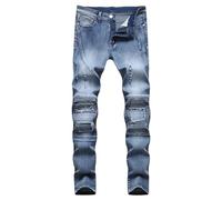 Jean Homme Regular - en Denim Hip Hop pour Tube Droit Slim Perforé Extensible Couleur Slim (Blue 34)