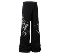 Jean Homme Regular Fit Motif Épines Pantalon Denim Coupe Droite Style Rock Gothique Tendance Urbaine Imprimé Graphique Original Confortable Quotidien(Black, XXL)