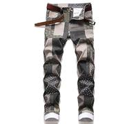 Jean Homme Regular Jean Homme Moderne en Denim Élasticisé Coupe Slim avec Design Patchwork à Carreaux et Contraste de Couleurs (M)