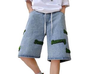 Jean Homme Regular Short décontracté pour Homme en Jean avec Lettres Style Confortable Printemps été (Blue, M)