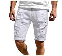 Jean Homme Slim à Trou Déchirés Short Homme été Casual Jeans Homme avec Poche Bermuda Homme Jean Chic Salopette Homme Jean Leger Jean Cargo Homme Respirant Plage Short Jean Homme Zip Bouton