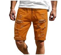 Jean Homme Slim à Trou Déchirés Short Homme été Casual Jeans Homme avec Poche Bermuda Homme Jean Chic Salopette Homme Jean Leger Jean Cargo Homme Respirant Plage Short Jean Homme Zip Bouton