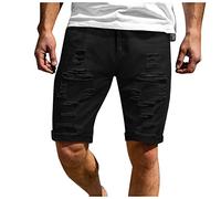 Jean Homme Slim à Trou Déchirés Short Homme été Casual Jeans Homme avec Poche Bermuda Homme Jean Chic Salopette Homme Jean Leger Jean Cargo Homme Respirant Plage Short Jean Homme Zip Bouton