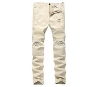 Jean Homme Slim,Jean De Travail Homme,Produit catégorie Men' s Jeans | Leggings plissés Moto Rue pour Hommes - Coupe Slim Jean perforé élastique Textile Denim Stretch Casual et Urbain (Khaki, M/30)