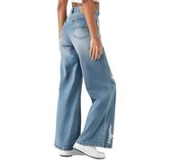 Jean Jambe Large Femme Fluide Bleu Militaire Fourré Cachemire Effet Vinyle Sequin Mariage Bureau Resserré Soiree Uv Américaine Originaux Bottes Jane Longs Footing