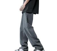Jean large baggy pour homme - Streetwear Y2K - Pantalon en denim - Pantalon hip hop streetwear - Pantalon adolescent - Coupe droite - Pantalon classique - Coupe droite, Gris (03), S