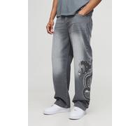 Jean large délavé à broderie serpent homme - gris - 32R, gris