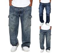 Jean large en denim bleu pour homme, pantalon cargo en denim vintage, coupe décontractée, polyvalent, pantalon de cowboy extensible essentiel, pantalon classique et confortable pour homme, noir foncé
