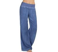 Jean Large Femme Grande Taille,Overdose Été Chic Pantalon Ample Bootcut Taille Haute Court Jupes Culottes Loose Denim Élastique Trousers (40=Tag:XL, Bleu)