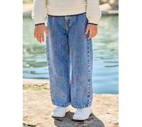 Jean large fille brodé bleu moyen 10A