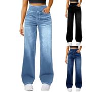 Jean large pour femme taille haute à enfiler - Pantalon Palazzo extensible et confortable - Style baggy tendance - Contrôle du ventre - Jambe droite - Pantalon décontracté en jean avec poches pour un