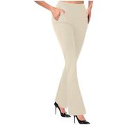 Jean large pour femme taille haute ample avec coutures sur le devant - Pantalon de travail cargo ajusté avec poches - Extensible - Pour le travail, le bureau, le salon, beige, S