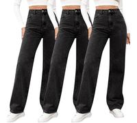 Jean large pour femme taille haute évasé en denim baggy stretch jambe droite ample Y2K coupe ajustée boyfriend pantalon élégant bootcut avec poches streetwear, 3 pièces - Jaune, XL