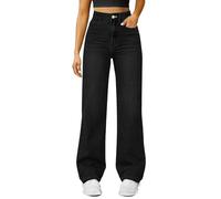 Jean large pour femme - Taille haute - Pantalon baggy en denim léger et ajusté - Pantalon droit avec poches - Pantalon de détente ample et extensible - Pantalon classique en jean Plazzo, Noir , 5XL