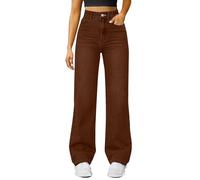 Jean large pour femme - Taille haute - Pantalon baggy en denim léger et ajusté - Pantalon droit avec poches - Pantalon de détente ample et extensible - Pantalon classique en jean Plazzo, marron, XL