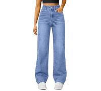 Jean large pour femme - Taille haute - Pantalon baggy en denim léger et ajusté - Pantalon droit avec poches - Pantalon de détente ample et extensible - Pantalon classique en jean Plazzo, BU1., S