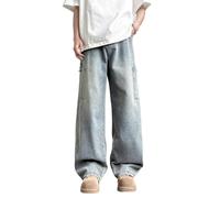 Jean large pour homme style skater - Jean baggy clair avec jambe droite et poches plaquées - Pantalon en denim décontracté pour le streetwear et le quotidien, Style L03 Bleu, XL
