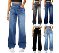 Jean large taille haute pour femme - Contrôle du ventre - Jean baggy à enfiler - Jean boyfriend Y2K - Pantalon Palazzo - Coupe ajustée - Confortable - Jambe droite - Pour le quotidien, bleu ciel, S