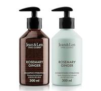 Jean & Len Coffret de soins capillaires Rosemary & Ginger pour cheveux secs et ternes, shampooing hydratant et après-shampooing en coffret, parfum frais et épicé, sans parabènes ni silicones, 2x300 ml