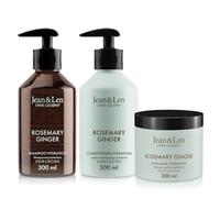 Jean & Len Coffret de soins capillaires Rosemary & Ginger pour cheveux secs et ternes, shampooing hydratant, après-shampooing et soin capillaire, sans parabènes ni silicones, 2 x 300 ml + 1 x 200 ml