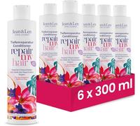 Jean & Len Conditioner Repair Kokos & Macadamia, en lot, pour cheveux abîmés et sans vigueur, répare les cheveux abîmés, apporte de la souplesse, parfum coco, sans silicones, vegan, 6 x 300 ml