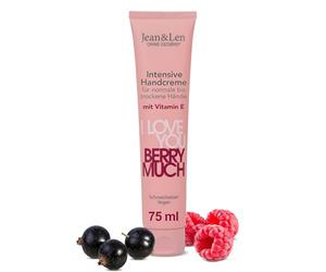 Jean & Len Crème pour les mains I Love You Berry Much, mains normales à sèches, hydrate les mains, pénètre rapidement, soin des mains végétalien, sans parabènes ni silicones, 75 ml