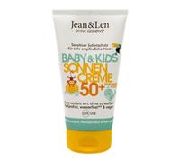 Jean & Len Crème Solaire Bébé & Enfants SPF 50+, sans parfum, résistante à l’eau, pour peau sensible dès 6 mois, sans microplastiques, octocrylène ni parfum, végane, 100 ml