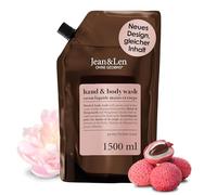 Jean & Len Nettoyant pour les mains et le corps Pivoine & Litchi, parfum fleuri et délicat, savon liquide en recharge, sans parabènes, silicones & microplastiques, végétalien, 1,5L