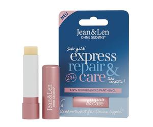 Jean & Len Lip Balm Express Repair & Care, protège les lèvres du dessèchement, à 1,5% de panthénol apaisant et beurre de karité bio, soin des lèvres, sans huile de palme & minérale, végane, 4,7 g
