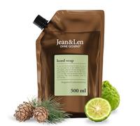 Jean & Len Savon pour les mains à la bergamote et au bois de cèdre dans un pack de remplissage de cou, nettoie les mains sollicitées, convient pour un usage quotidien, parfum rafraîchissant et citron