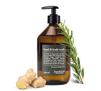 Jean & Len Savon pour les mains et la douche Rosemary et Ginger, nettoie et soigne la peau, Parfum frais et épicé, Savon liquide sans silicone, parabène & microplastique, Bouteille en verre 500 ml