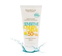 Jean & Len Sensitiv Crème solaire 50+ SPF résistant à l'eau, pour peaux sensibles, protection solaire sans silicones, nanoparticules, octocrylène, microplastiques, parfums & colorants, végan, 50 ml