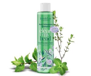 Jean & Len Shampooing antipelliculaire Thym & Menthe, formule végane, à la piroctone olamine, contre les pellicules, pour un usage quotidien, sans parabènes & silicones, végane, 300 ml
