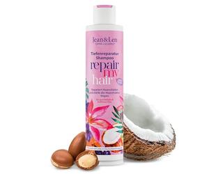 Jean & Len Shampooing Repair Huile de coco & Macadamia, pour cheveux abîmés & sans force, prévient la perte d'hydratation, sans parabènes & silicones, végétalien 300 ml