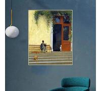Jean Léon Gérôme « Le père et le fils de l'artiste sur le pas de la porte de sa maison » Impression sur toile Décoration d'intérieur (50 x 70 cm, sans cadre)