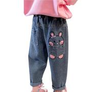 Jean mignon pour bébé fille fraise lapin cœur jeans pour enfants taille haute taille droite pantalon en denim esthétique tendance, rose, 3-4 ans