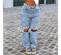 Jean Mom Y2K Street Style, nouveau best-seller, décontracté et polyvalent, coupe slim flatteuse, jambes droites avec déchirures aux genoux, taille haute, automne L,M,S,XL,XXLJean