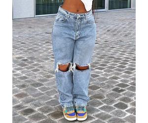 Jean Mom Y2K Street Style, nouveau best-seller, décontracté et polyvalent, coupe slim flatteuse, jambes droites avec déchirures aux genoux, taille haute, automne L,M,S,XL,XXLJean