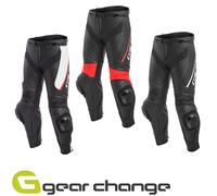 Pantalon de moto en cuir Dainese Delta 3 noir blanc rouge