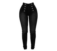 Jean moulant colombien extensible pour femme - Taille haute - Double boutonnage - Contrôle du ventre - Coupe ajustée - Totalement gainant - Jean pour femme, Noir , XL