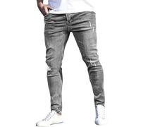 Jean moulant pour homme - Denim délavé extensible, matériau flexible pour plus de confort, détails déchirés et usés, 1A-Gris, XXL