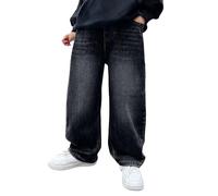 Jean Noir pour garçon, Coupe décontractée, Taille élastique, Jambes Larges, Style Y2K, Pantalon en Denim Vintage Streetwear, Coupe Ample, Pantalon de survêtement