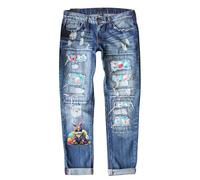 Jean Only Femme Pantalon Pâques Imprimé Troué Décontracté Denim Long Style Décontracté Femme Printanier Et Tendance