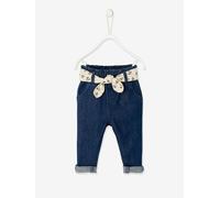 VERTBAUDET Jean Paperbag avec Ceinture Bébé Coton Fleurs Denim Brut 24M(86CM)