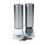 Jean Patrique - Moulin à poivre et sel électrique moderne en acier inoxydable - Moulin à piles - Broyage en céramique réglable - Presse à une main - Assaisonnement grossier à fin