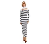 Jean Paul Gaultier - Robe de Golf Rayée avec Détail de Col Rectangulaire - Femme - Robes - Blanc - Taille: 38 FR